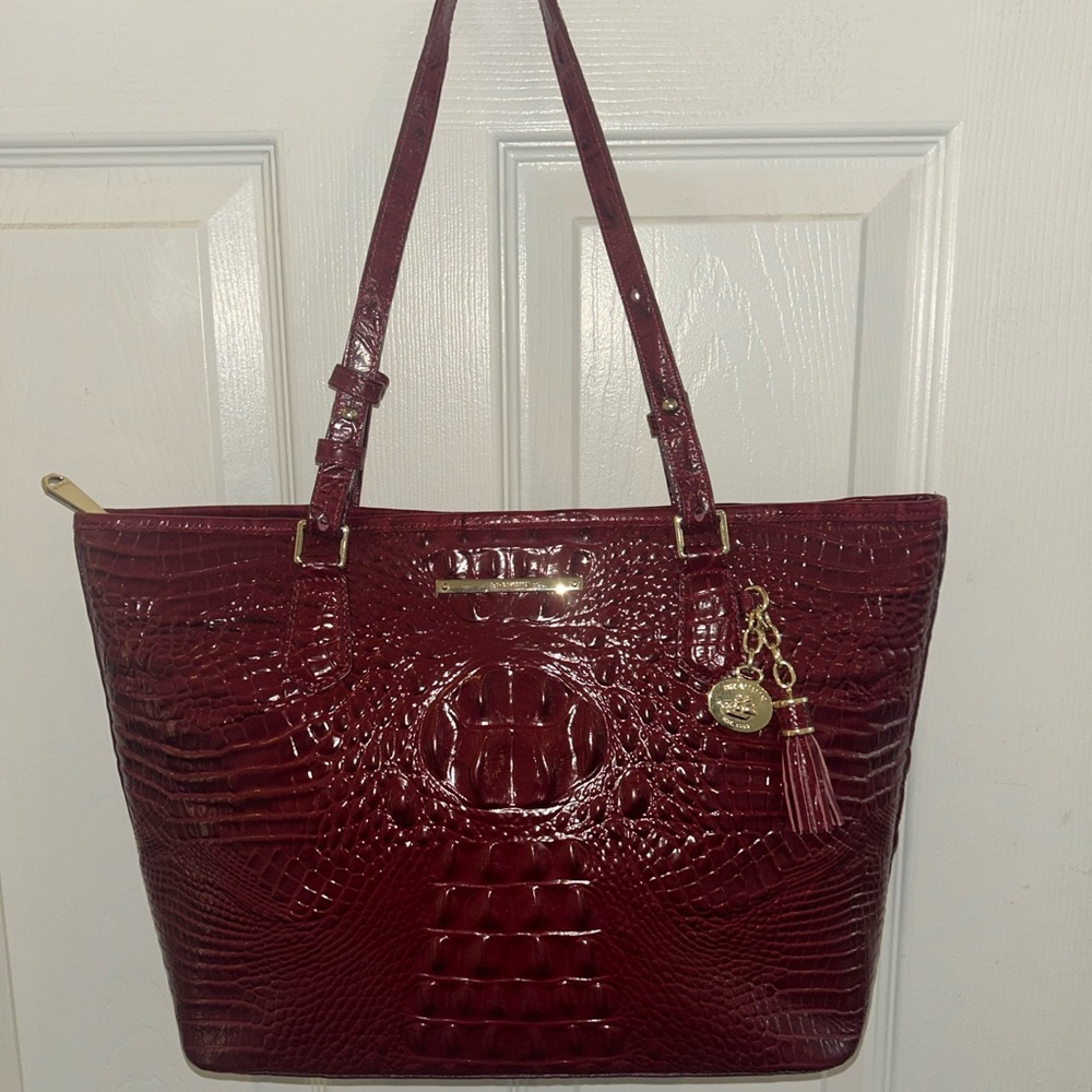 Brahmin Medium Asher Red Crocodile Textured Tote Bag